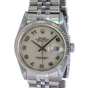 ROLEX DATEJUST CREAM ARABIC DIAL STEEL 18K FLUTED STEEL JUBILEE WATCH 36MM 16234